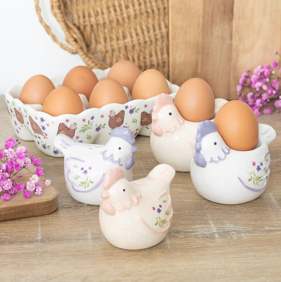 Floral Hen Print Ceramic Egg Holder