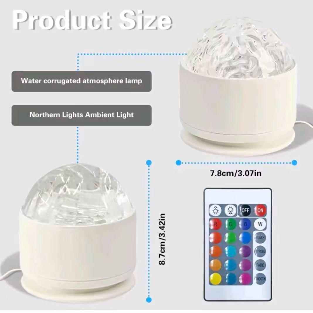 Aurora/Water Ripple Light with Remote Control, 16 Colors LED Night Lamp, USB Rechargeable, Northern Lights Ambient Light