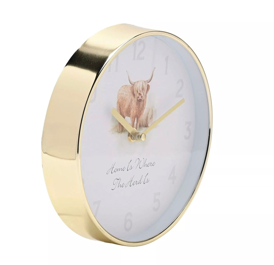 Hometime Wall Clock 20cm - Highland Cow Design