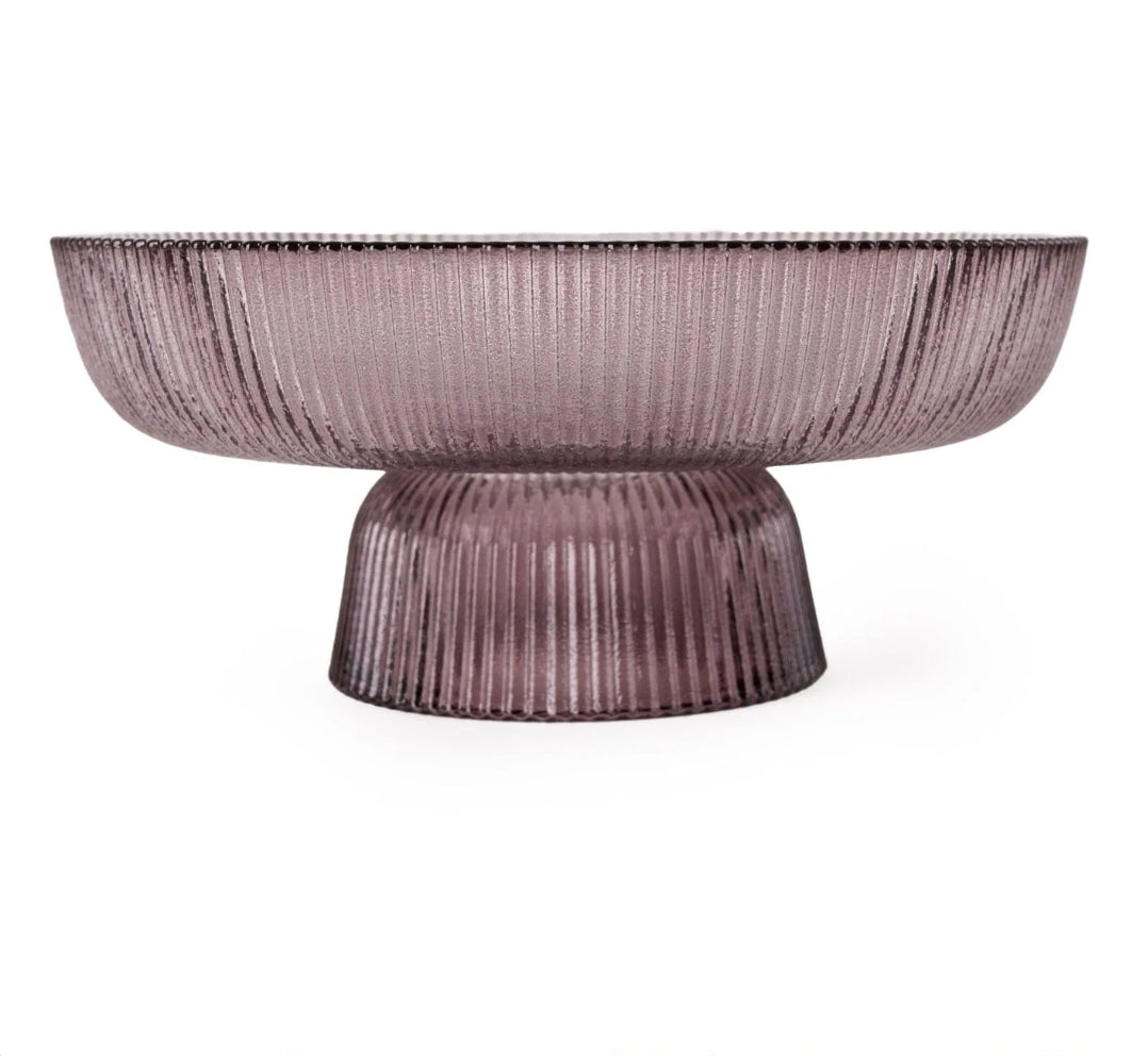 20cm Ridged Glass Pedestal Bowl