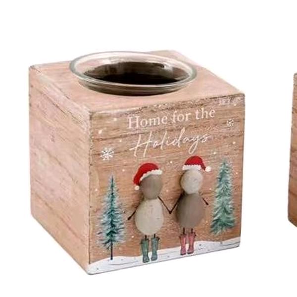 Pebble Art Christmas Candle Holder - Rustic Winter Forest Design - Figures, Decor Ornaments Tealight