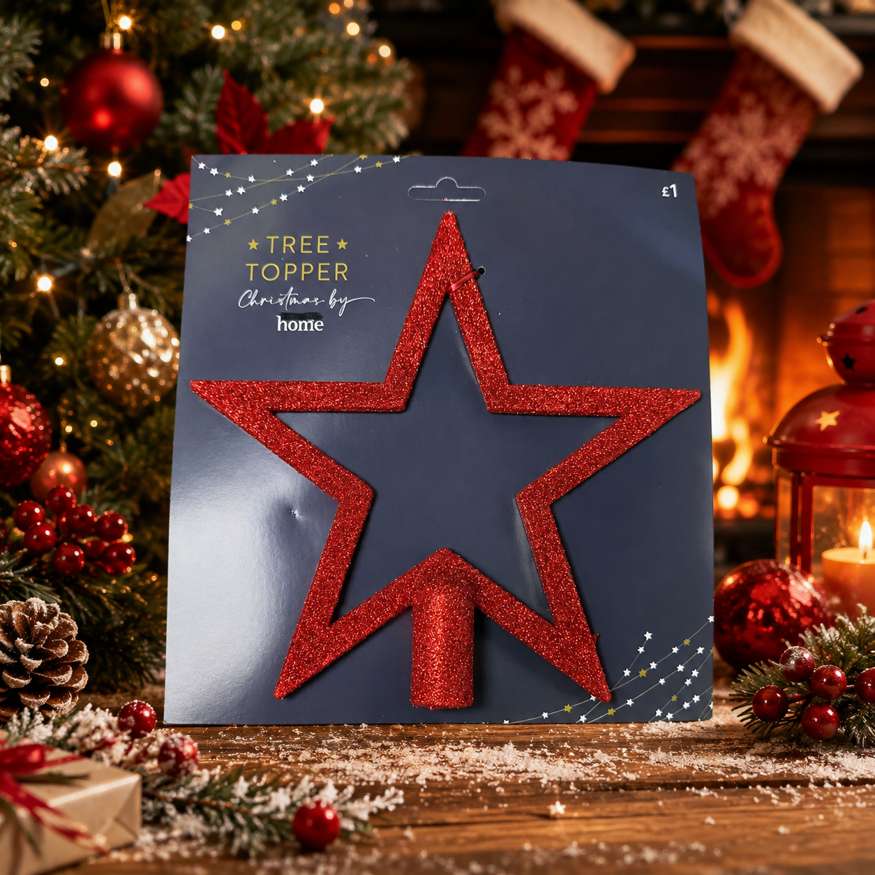 Red glitter star tree topper