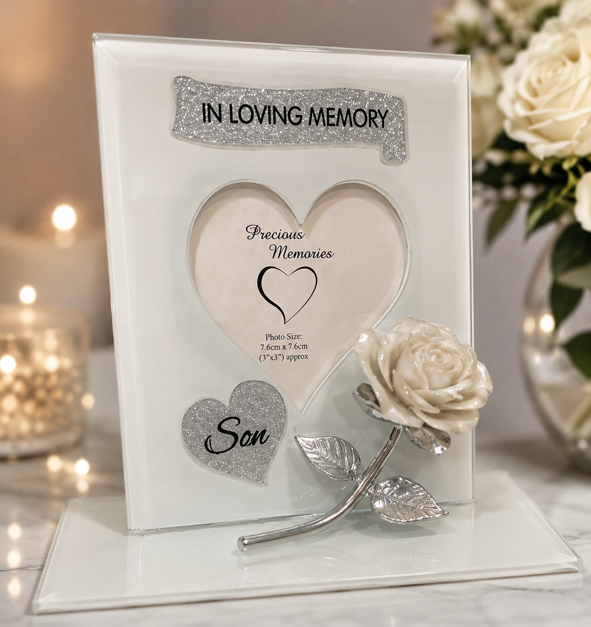 In Loving Memory Son Photo Frame with Rose
