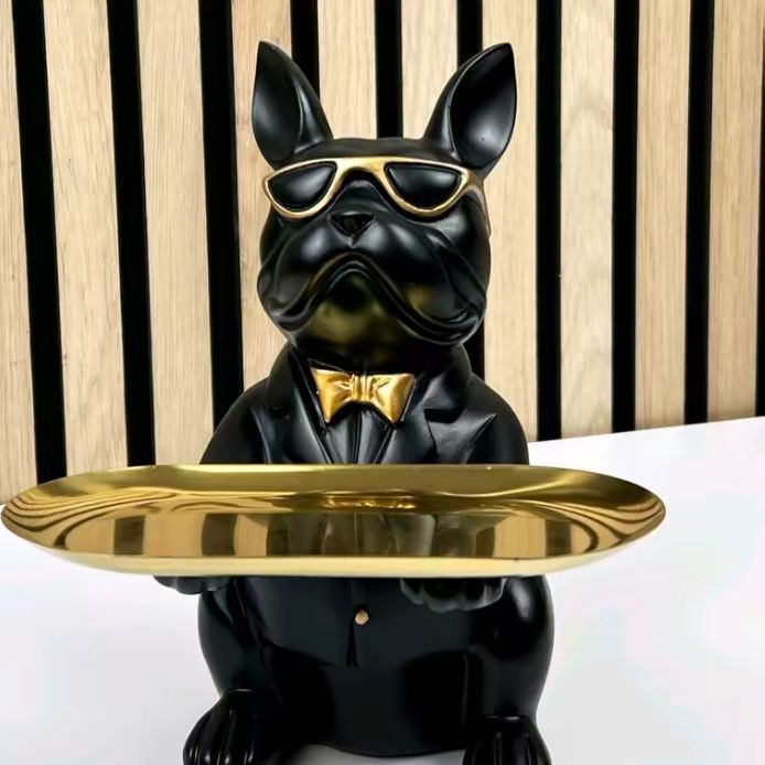 22cm Black French Bulldog Ornament with Trinket Dish
