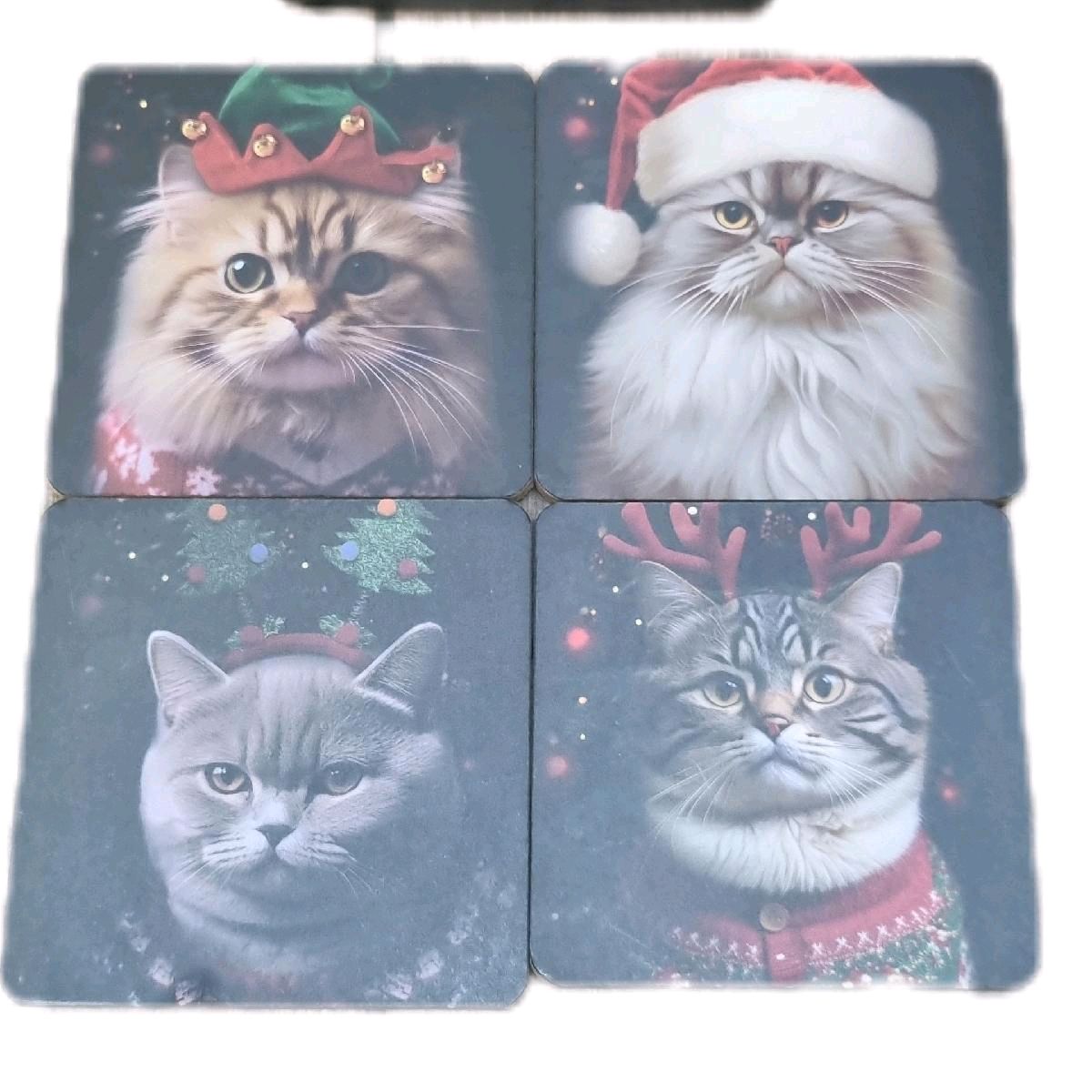 Christmas Cat/Dog Coaster Set of 4 - Kitchen Tableware Accessories