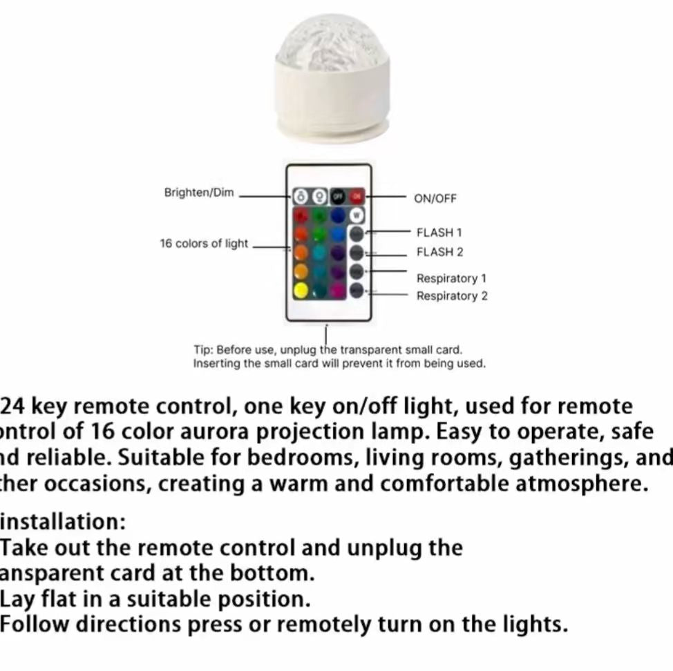 Aurora/Water Ripple Light with Remote Control, 16 Colors LED Night Lamp, USB Rechargeable, Northern Lights Ambient Light