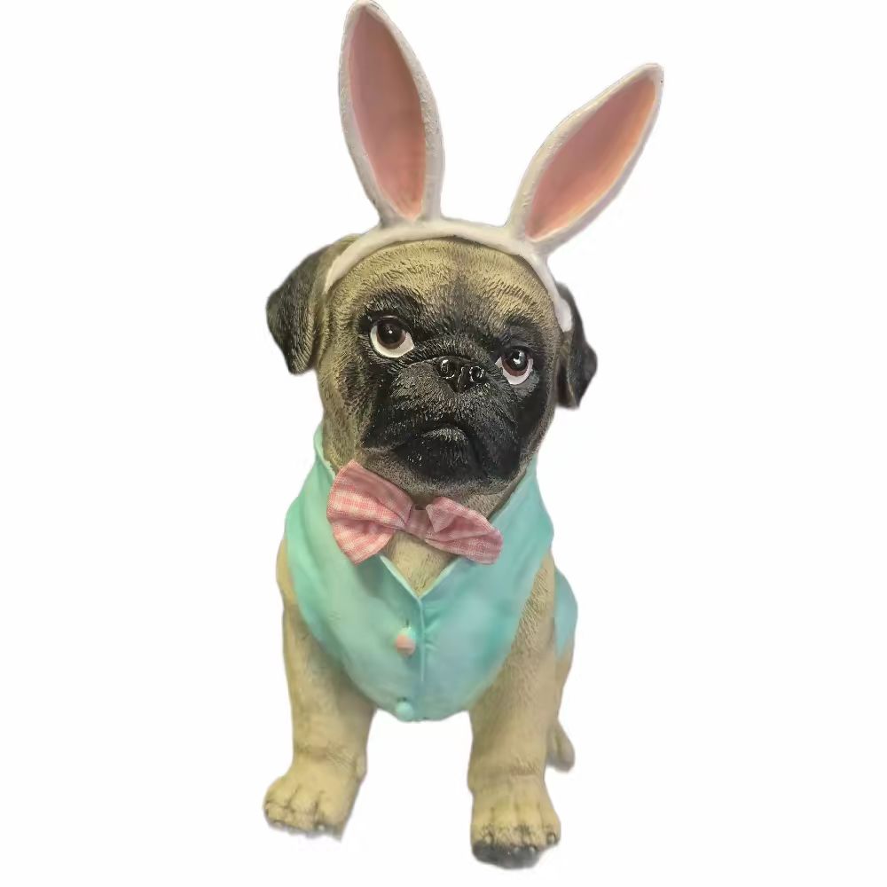 Pug Dog Resin Ornament with Bunny Ears