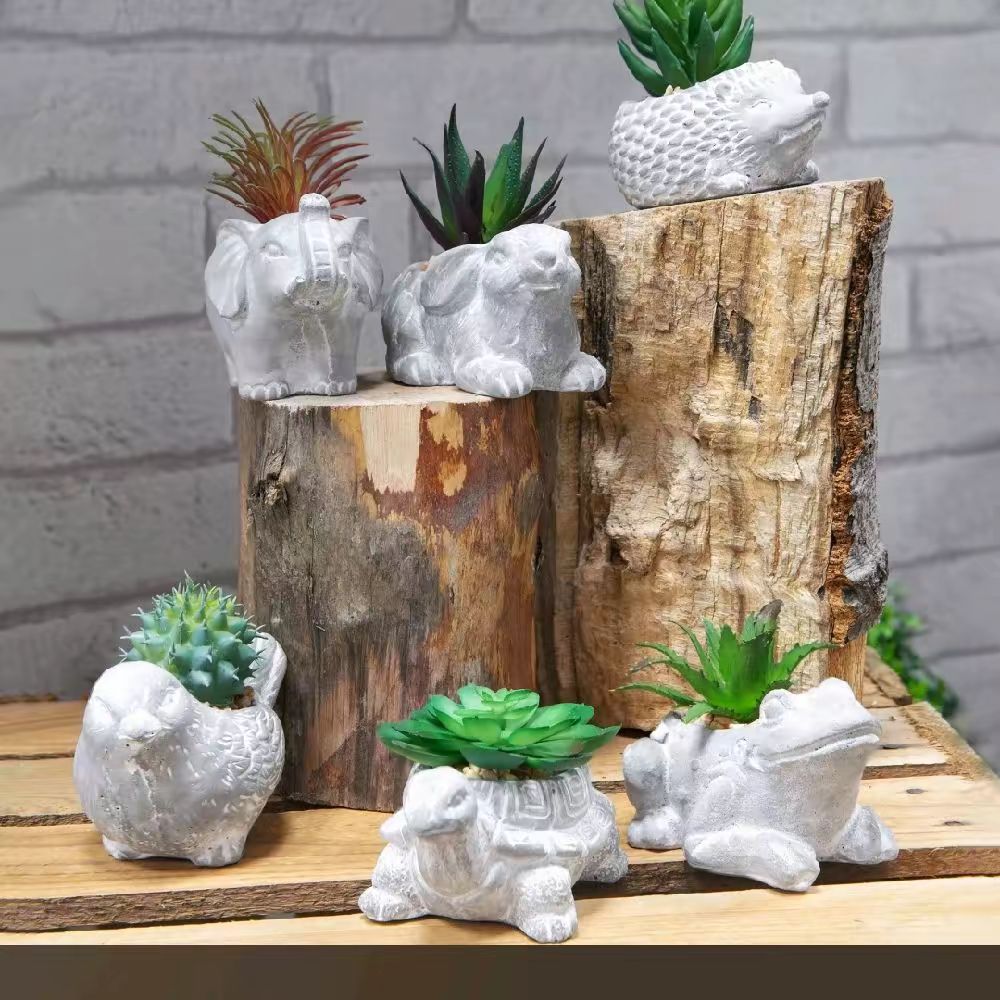 Cement Effect Rabbit Planter with Succulent artificial plant