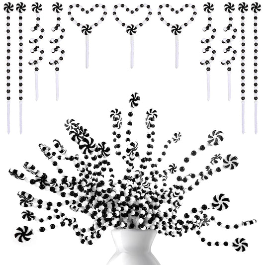 Black & White Candy Cane Christmas Picks for Vase, Garland, Wreath, Tree Topper