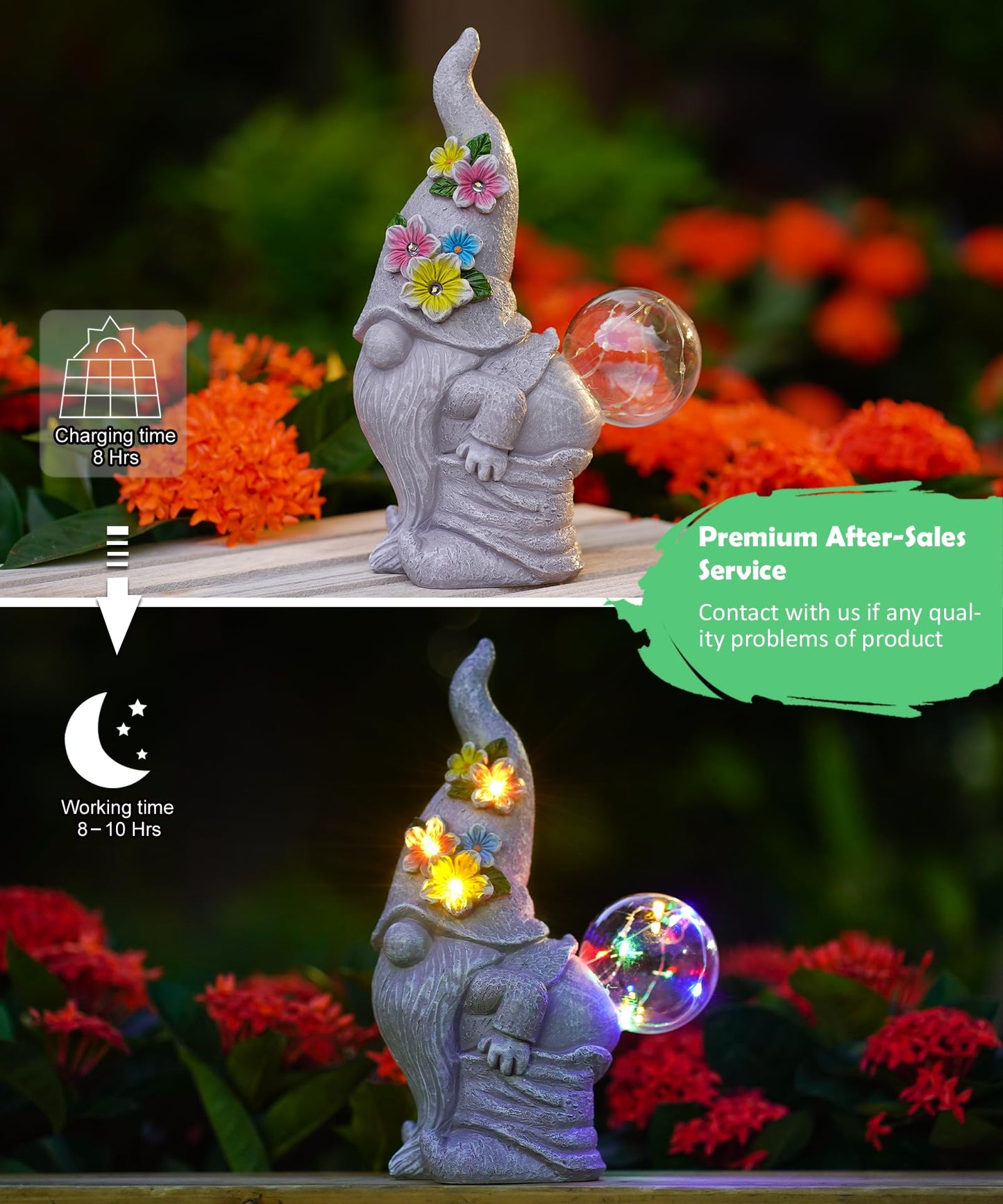 Garden Gnome Statue with Solar Powered Bubble Feature Outdoor Waterproof Ornament