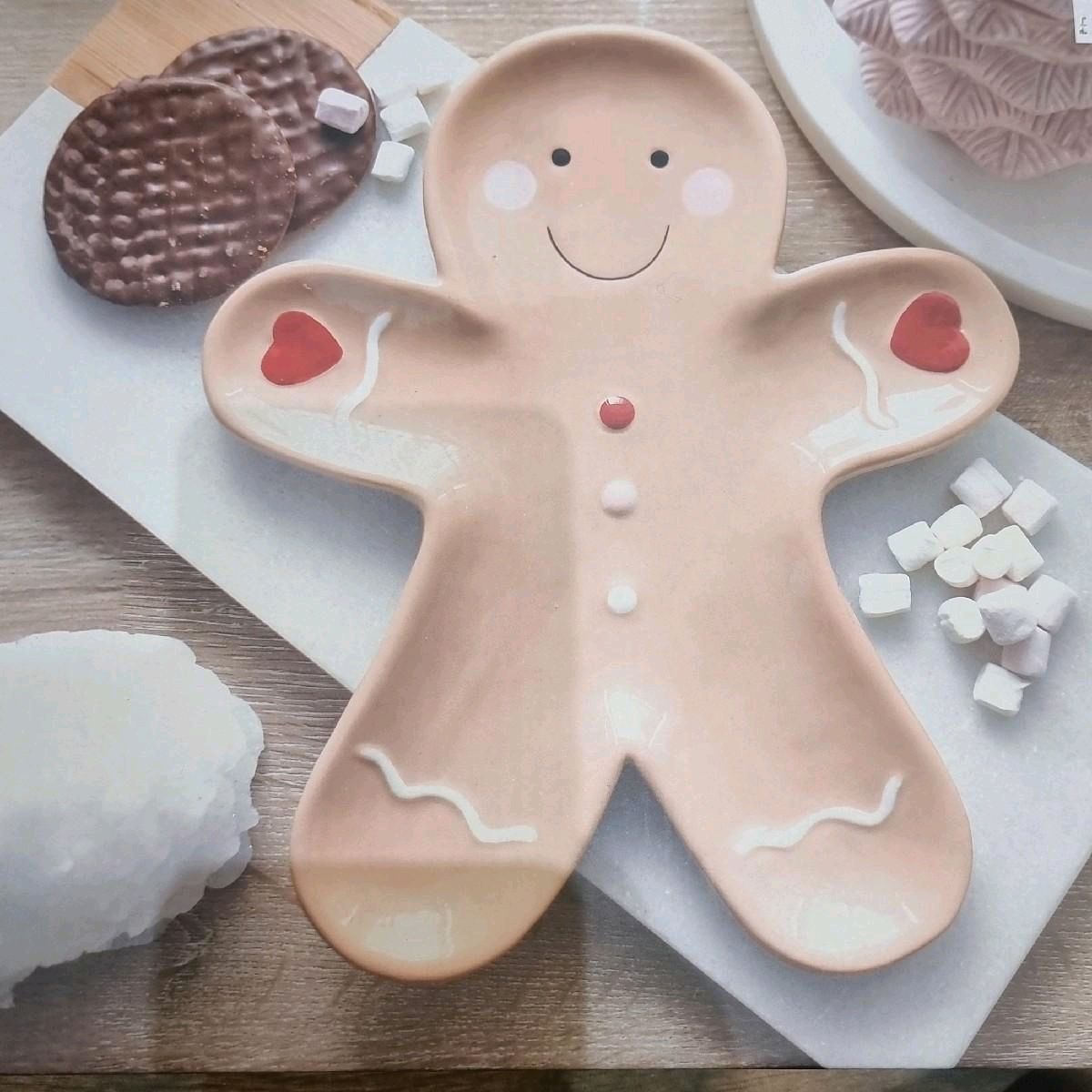 Gingerbread Man Ceramic Serving Plate - Festive Design for Holiday Trays & Dishes - Perfect for Adult Use - Easy to Clean & Display Holiday Treats