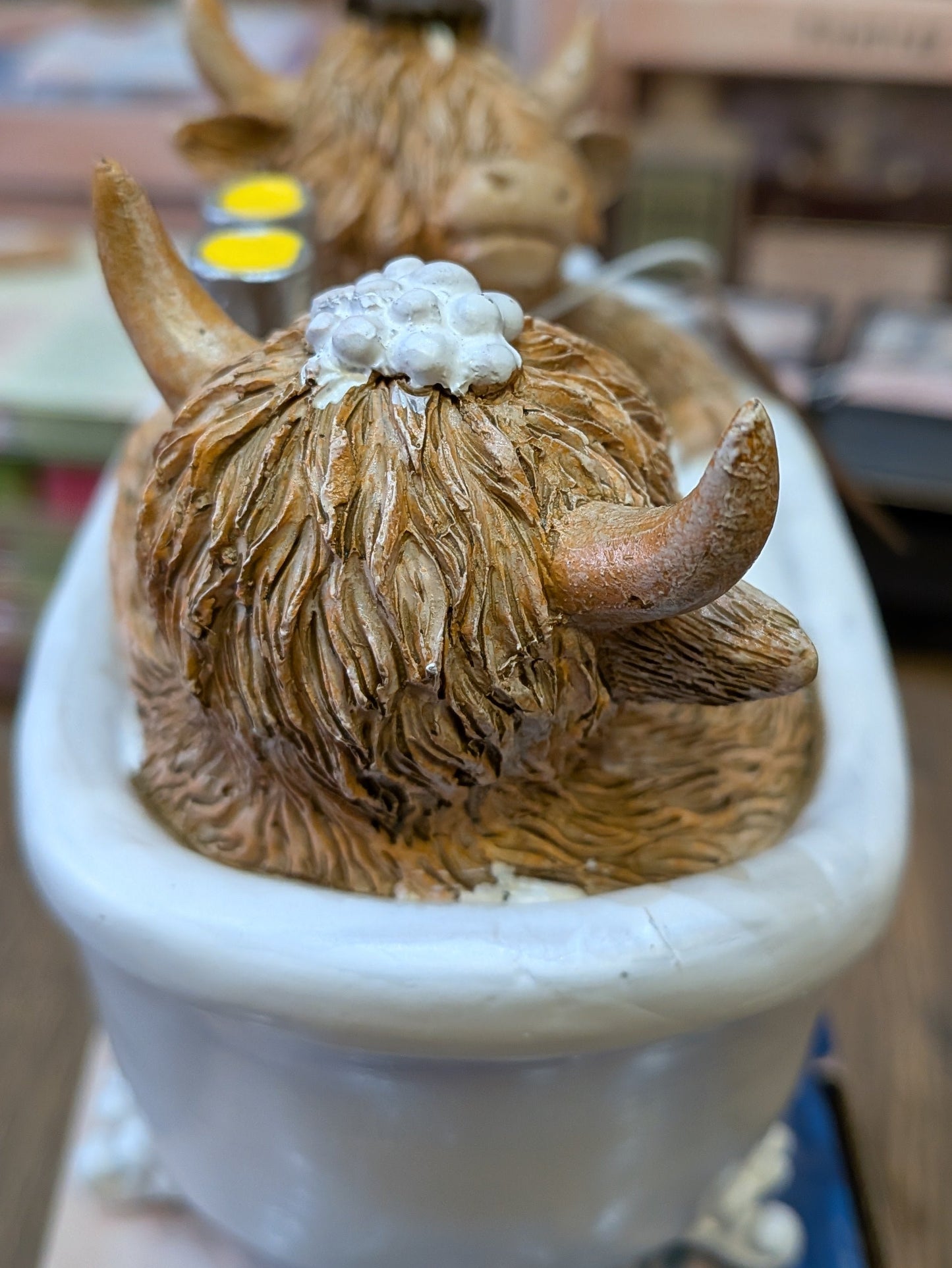 Bath Time Romance Highland cow figure
