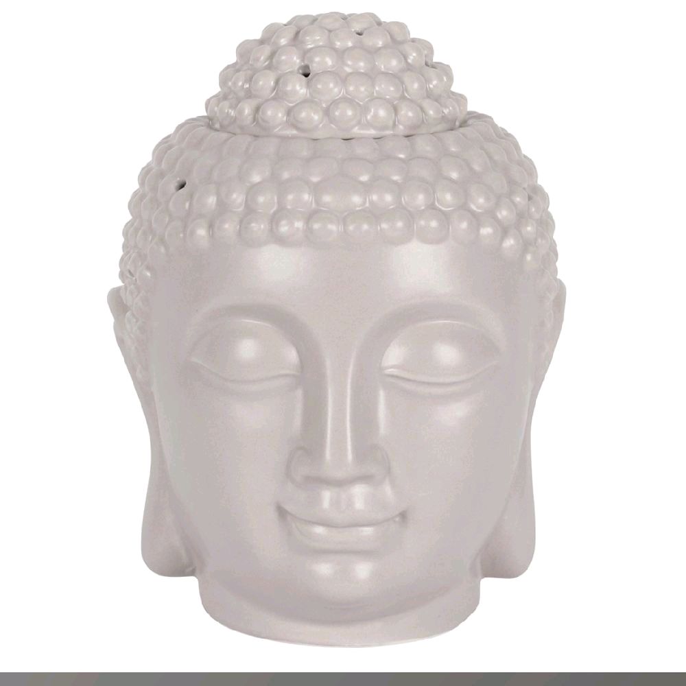 Large Grey Buddha Head Wax Oil Burner with Lid Decorative Aroma Diffuser for Home Use Ceramic
