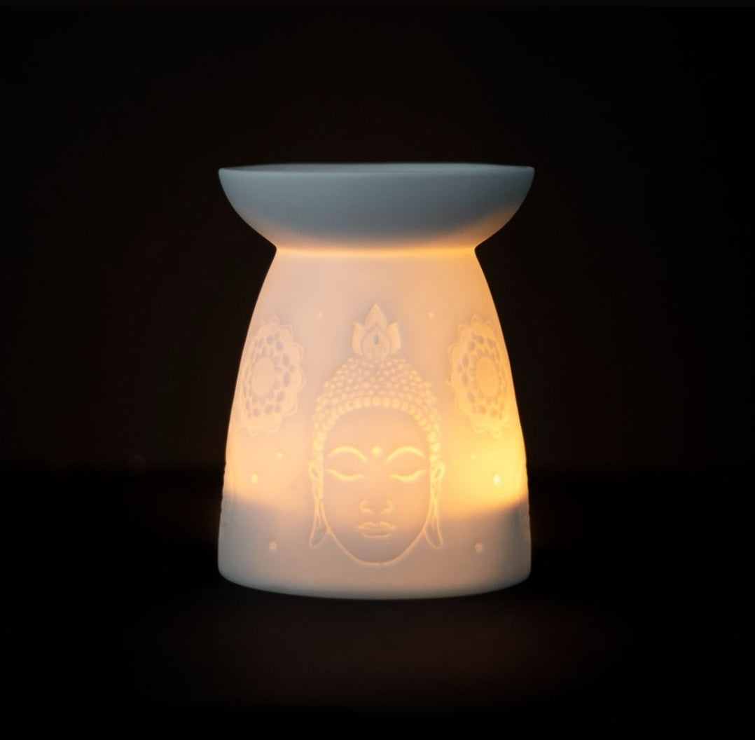 White Ceramic Buddha Face Oil Burner