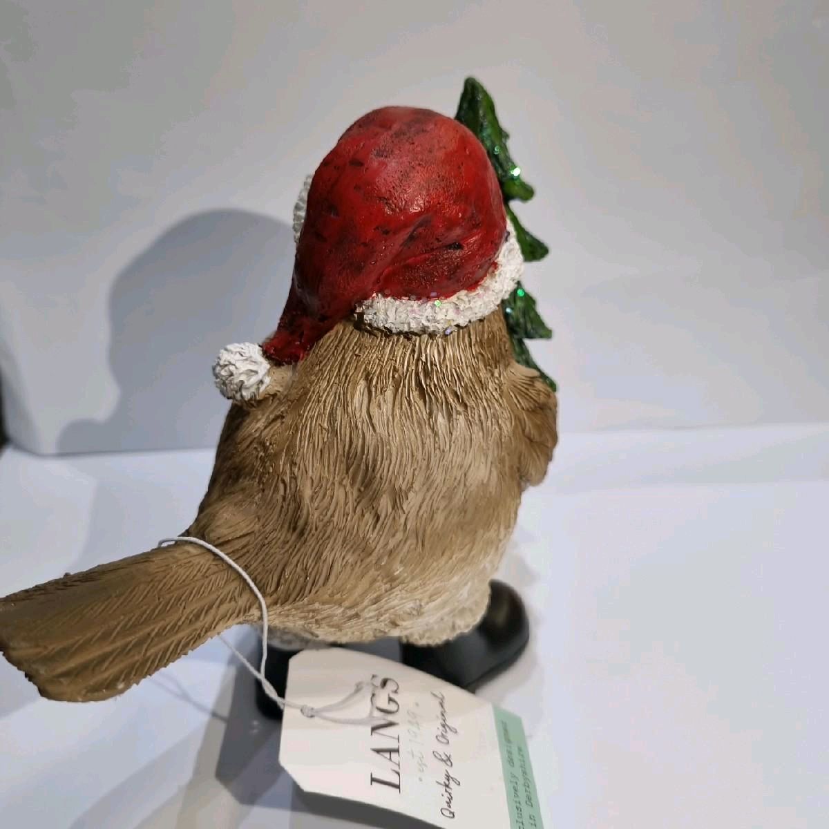 Christmas Robin holding tree with brown boots ornament Decoration