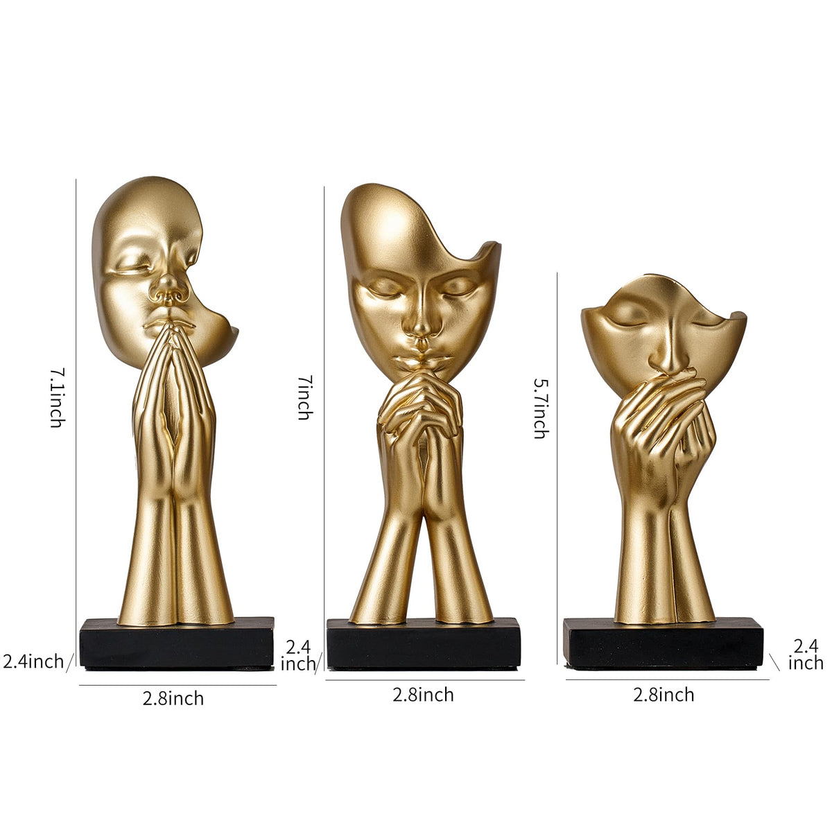 Gold Resin Prayer Statues Set of 3 - Modern Home Décor Ornaments