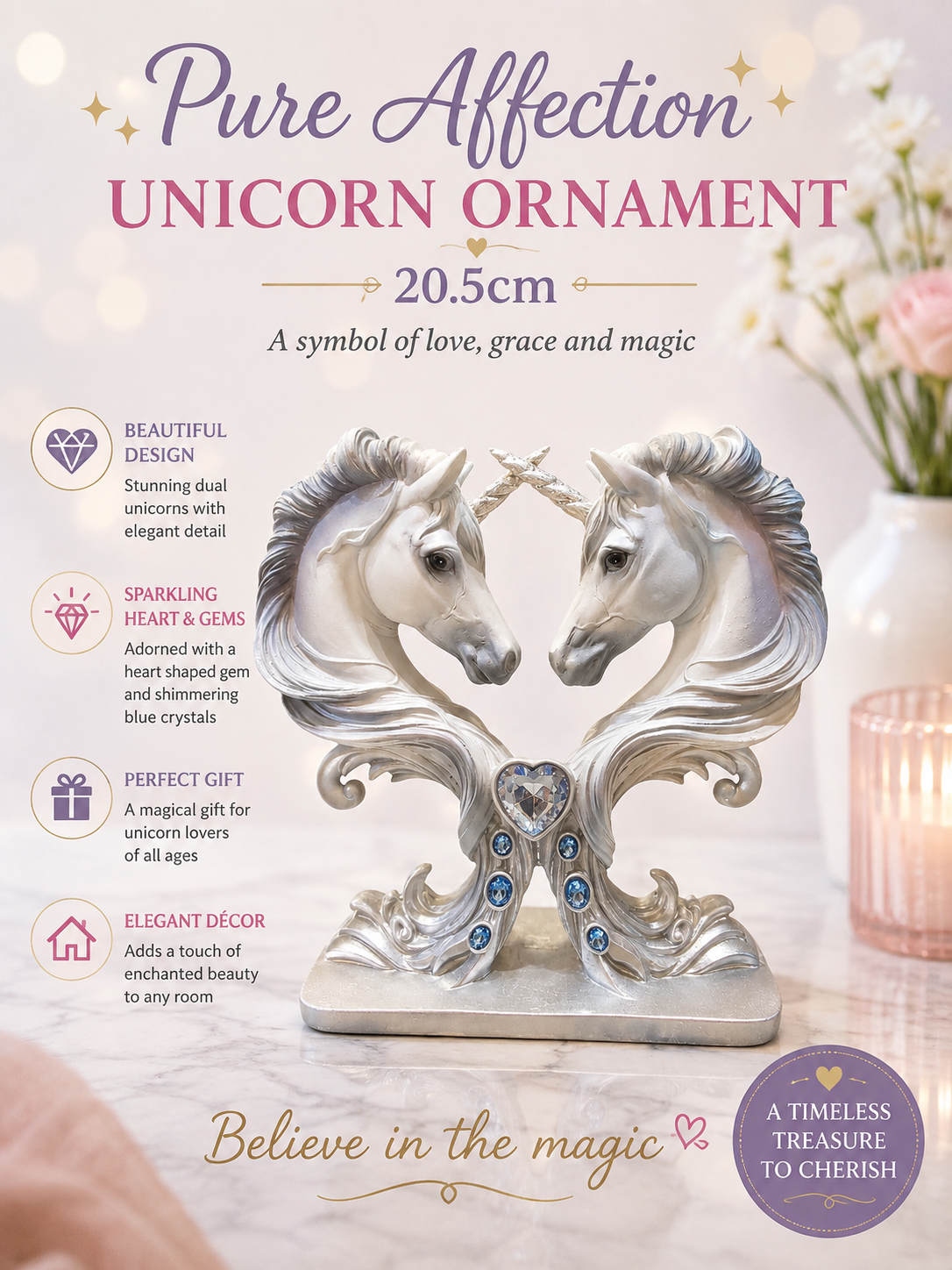 Pure Affection 20.5cm Unicorn Ornament