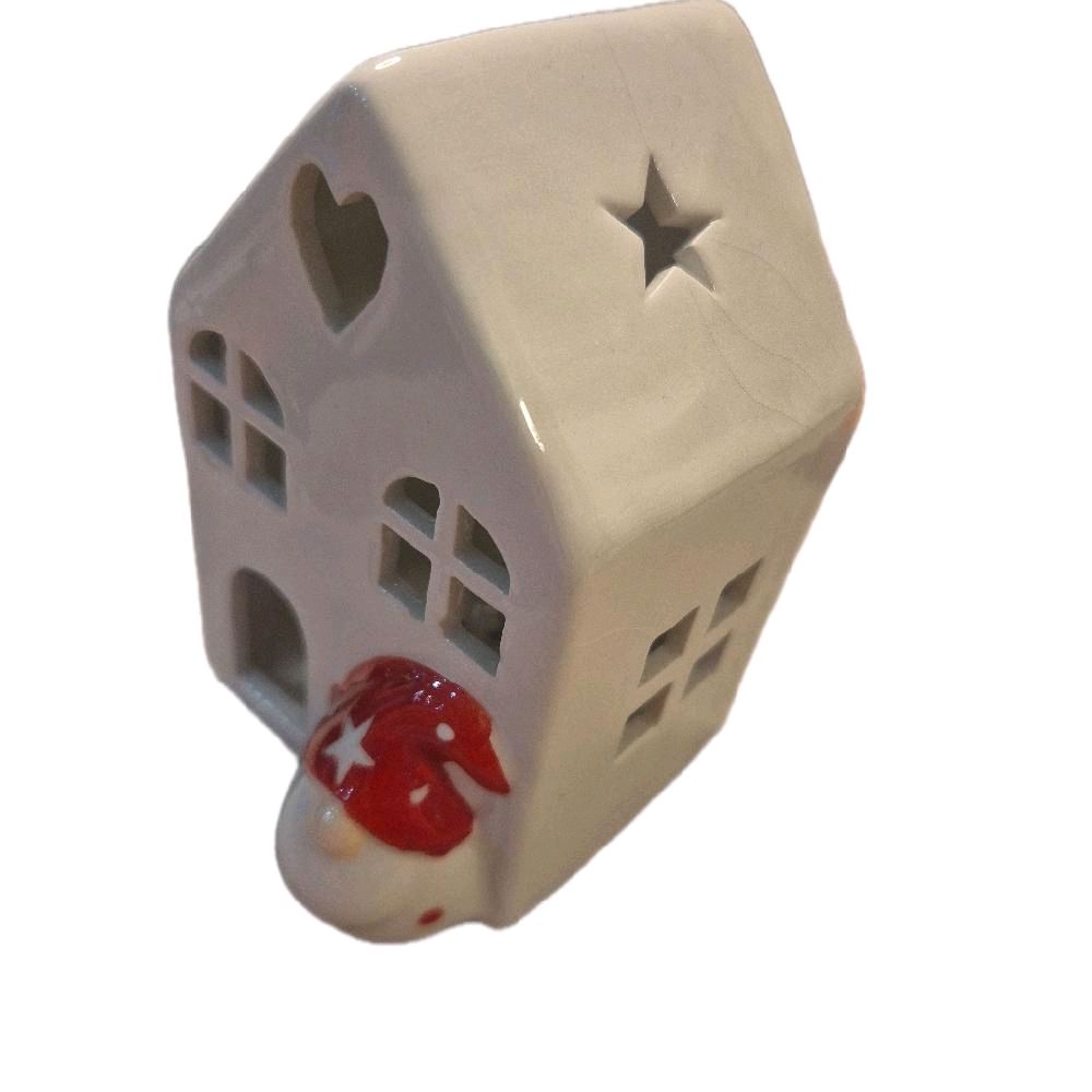 LED House with Santa/ gonk  - 11.5cm - Perfect for Christmas Decorations Ornaments