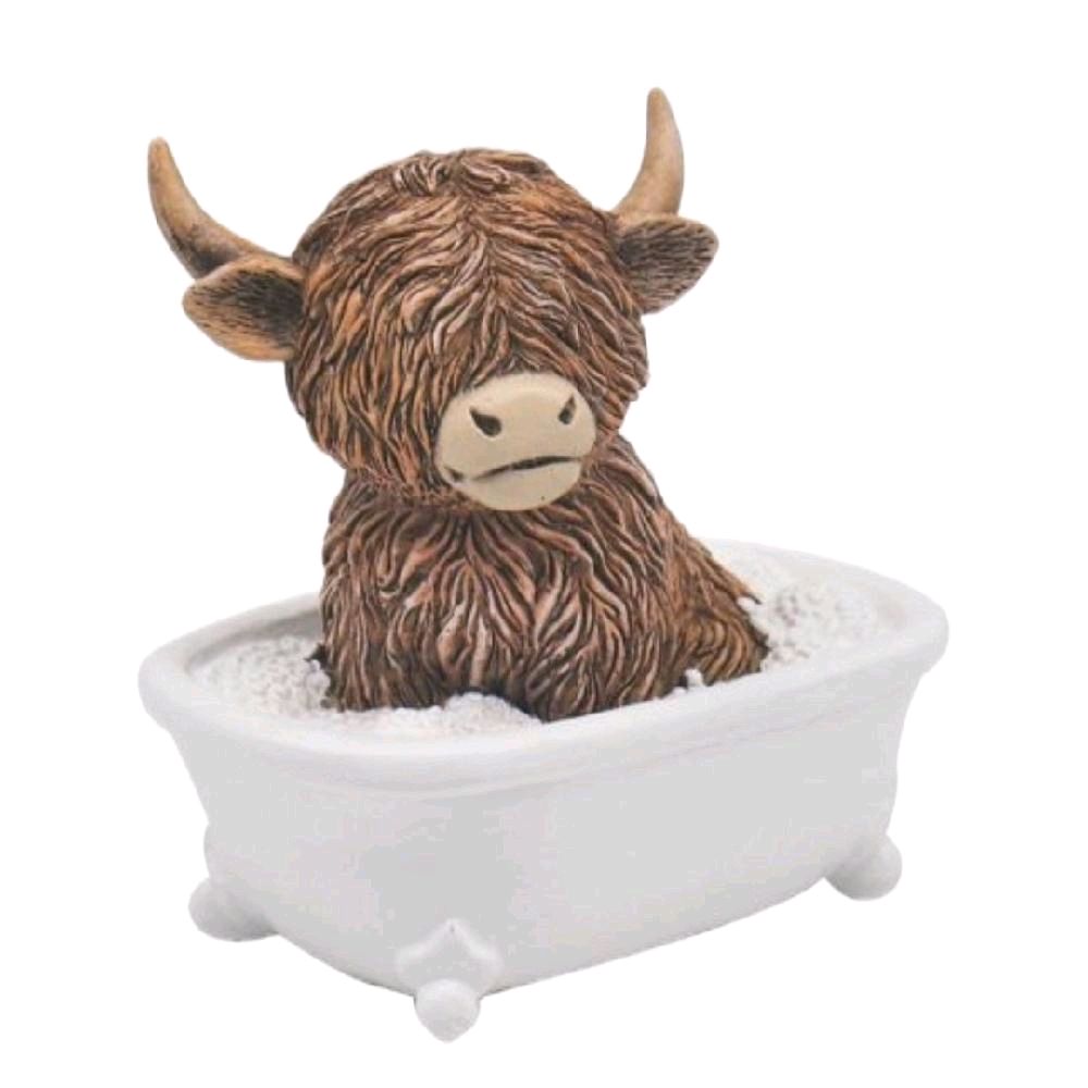 Highland Cow Soaking in Bath Ornament - 18cm - Home Decor Gift - Decoration