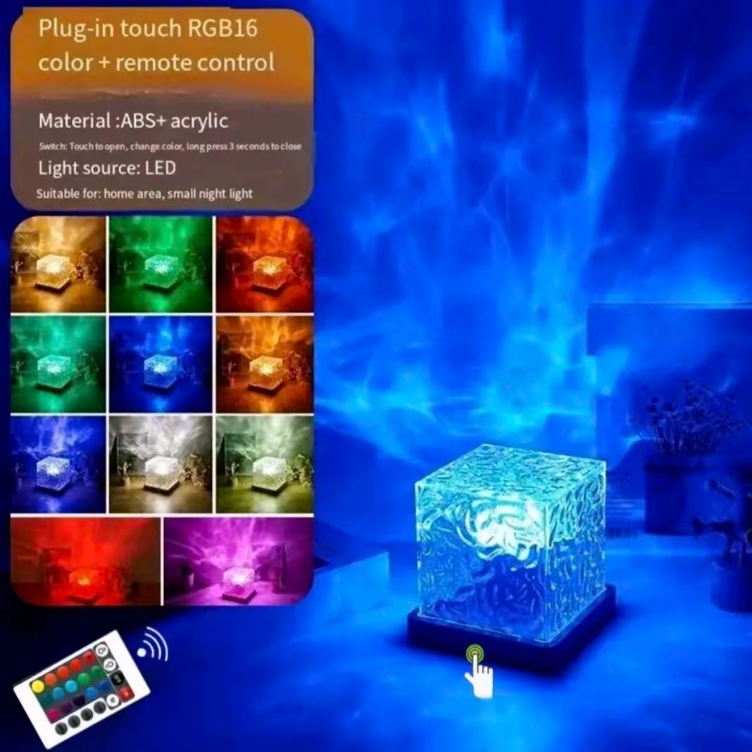 USB Powered LED Water Ripple Aurora Night Light - Crystal Design - 16 Colors