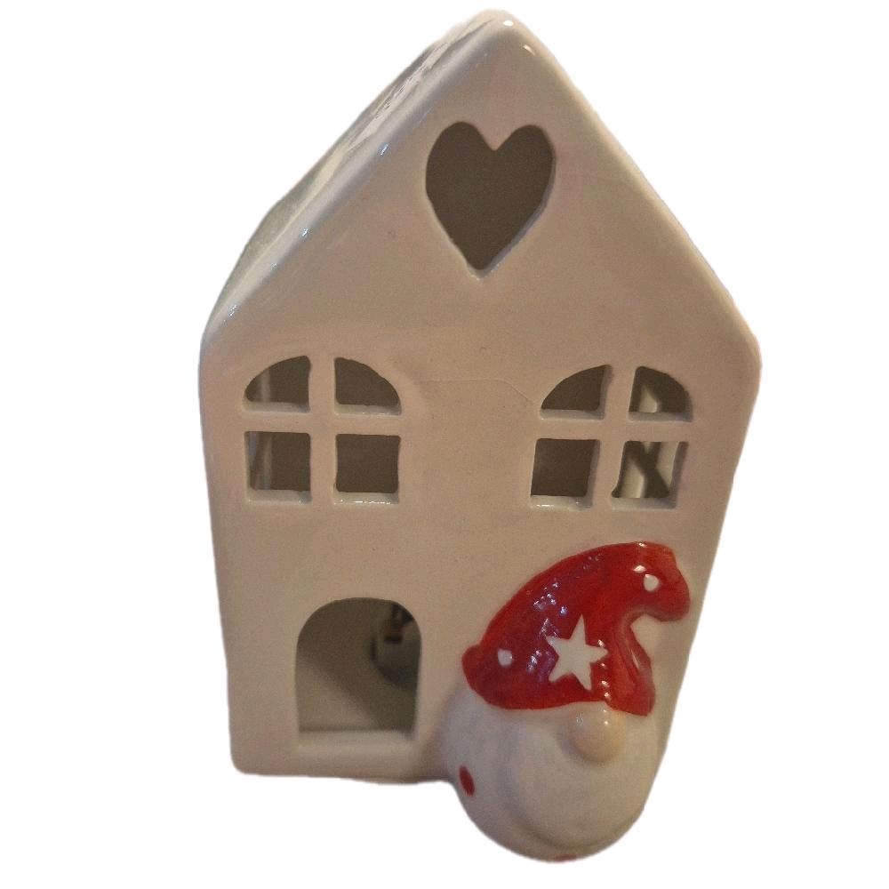 LED House with Santa/ gonk  - 11.5cm - Perfect for Christmas Decorations Ornaments