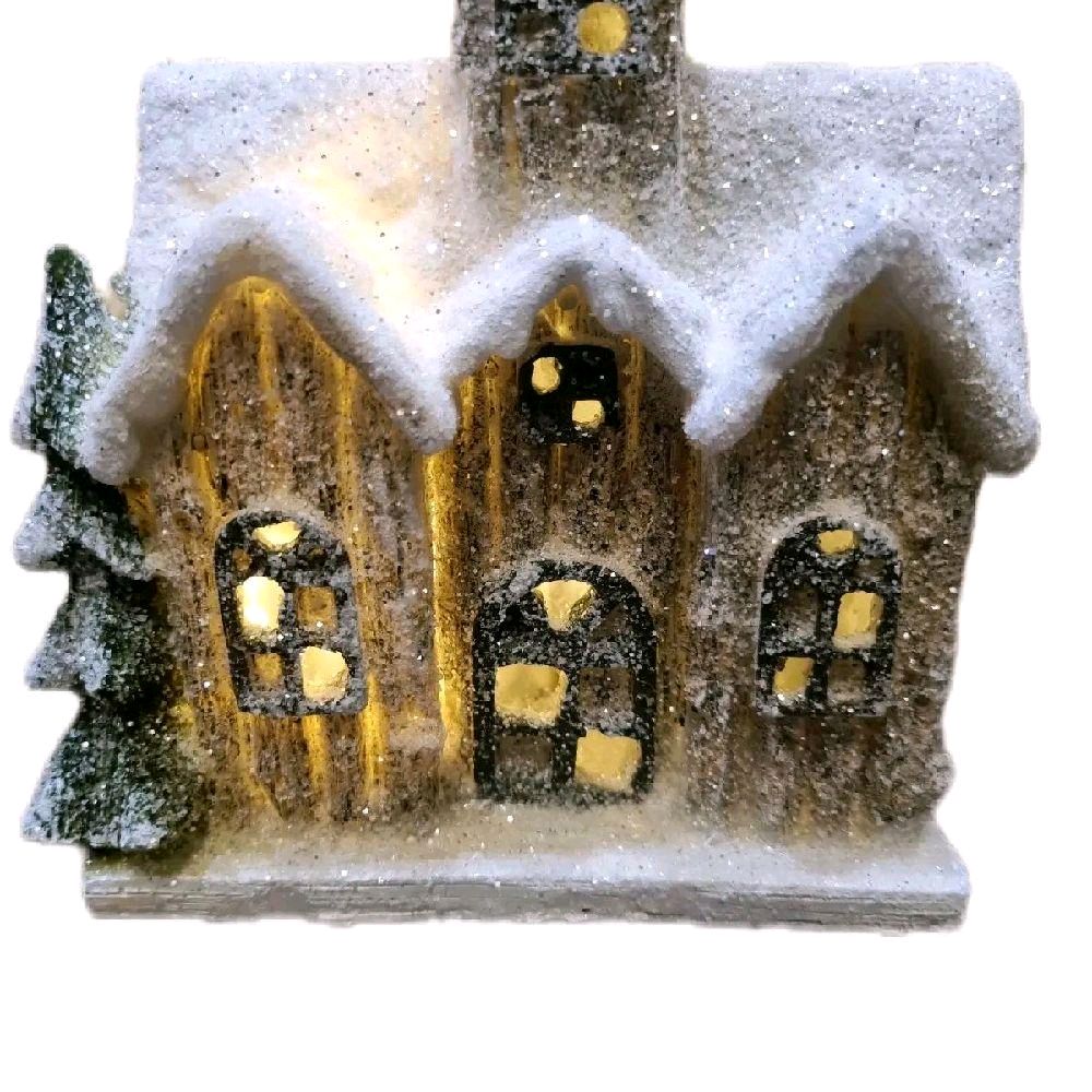 Light Up Snowy House with Tree 21.5cm Decoration Ornaments