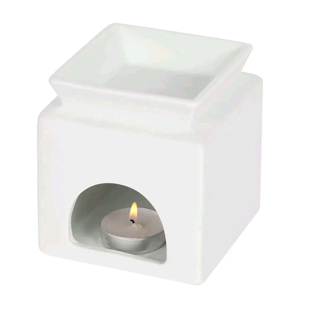 Ceramic tealight wax burner Cut Out Wording grey/white