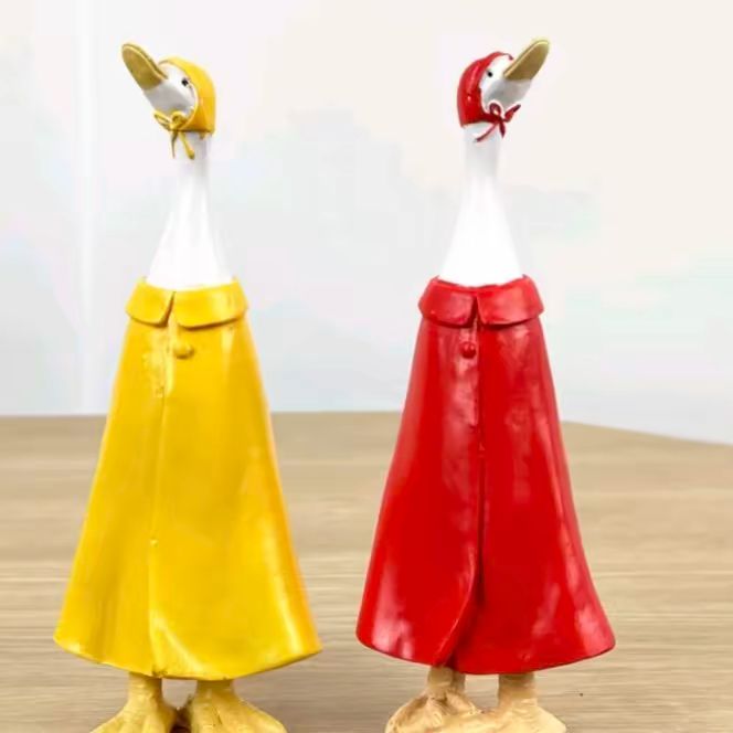 Set of 2 Resin Raincoat Duck Ornaments