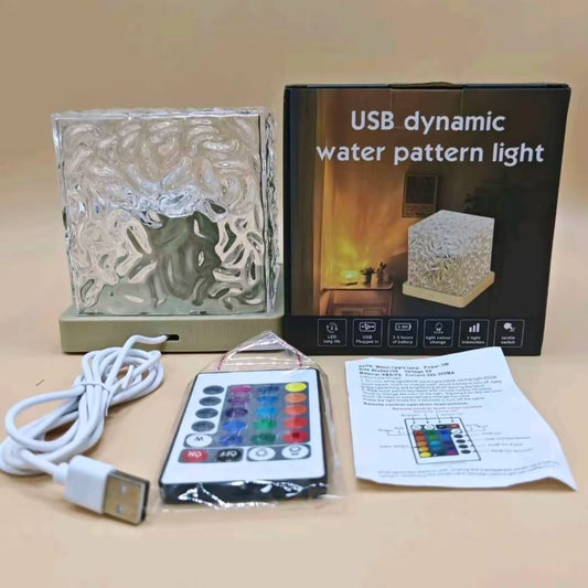 USB Powered LED Water Ripple Aurora Night Light - Crystal Design - 16 Colors
