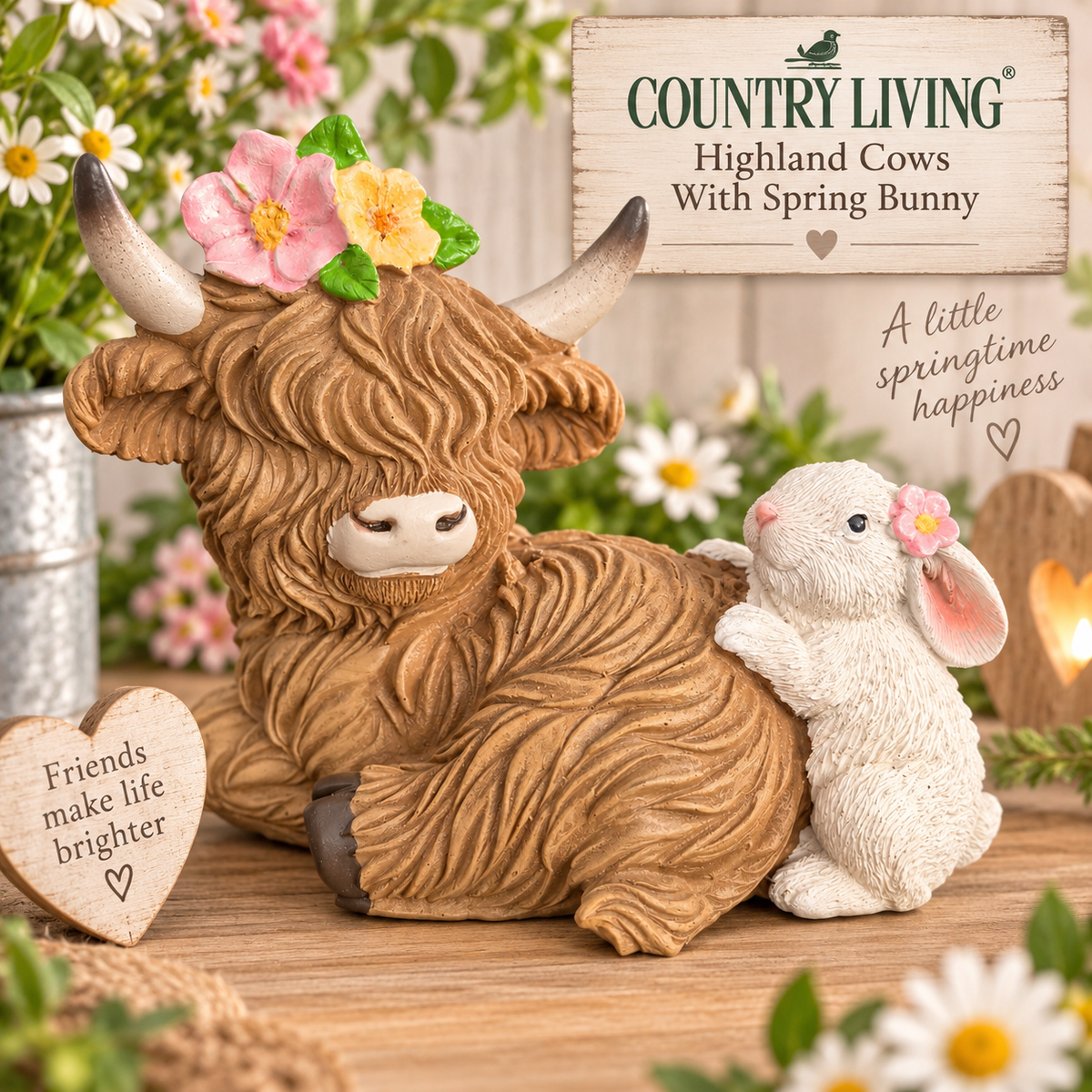 Country Living Highland Cows With Spring Bunny