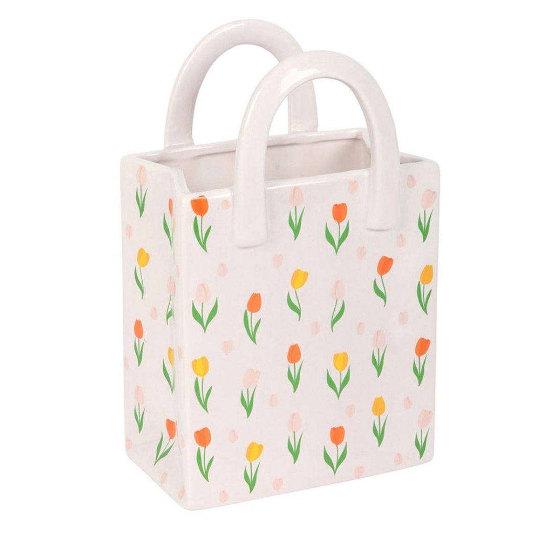 Tulip Print Ceramic Bag-Shaped Flower Vase