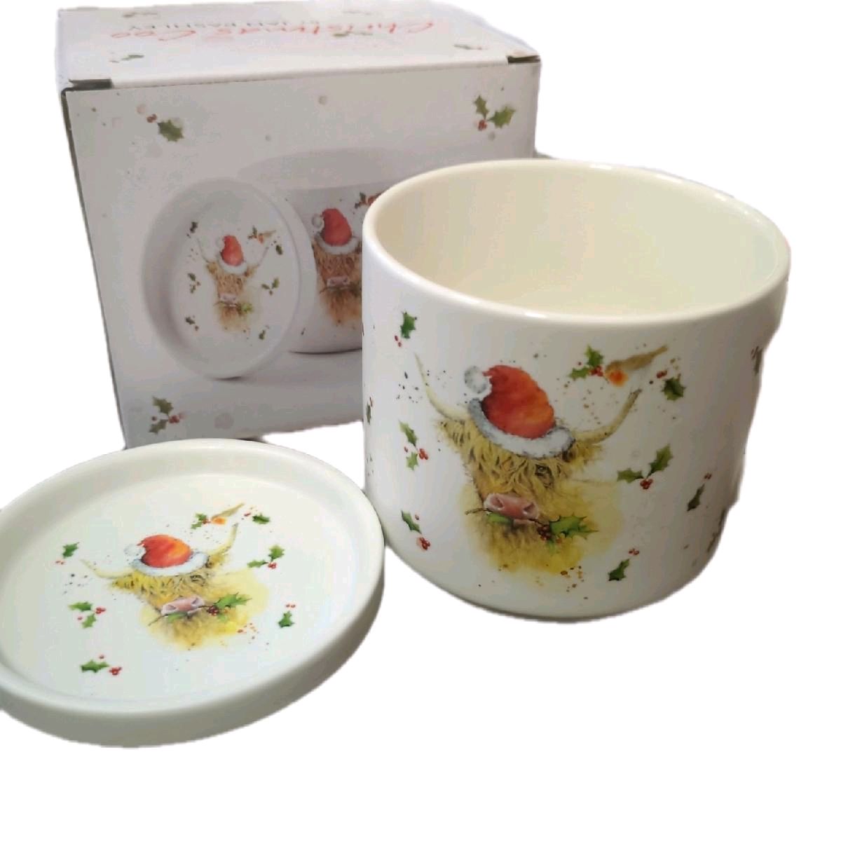 Highland Cow Christmas Mug and Coaster Set - Ceramic Reusable Washable Tableware for Coffee & Tea Drinkware Cup