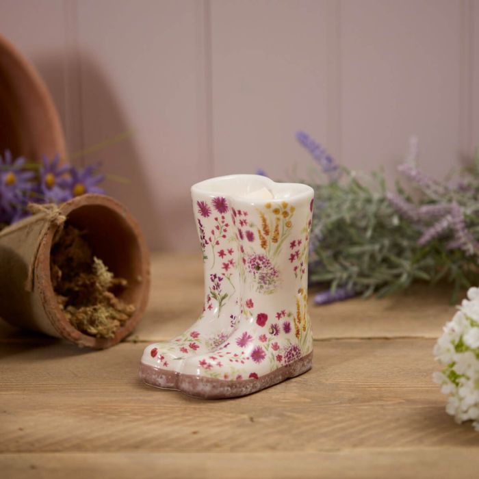Floral Welly Boot Ceramic Tealight Burner