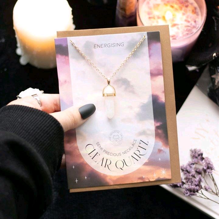 Clear Quartz Crystal Necklace Greeting Card