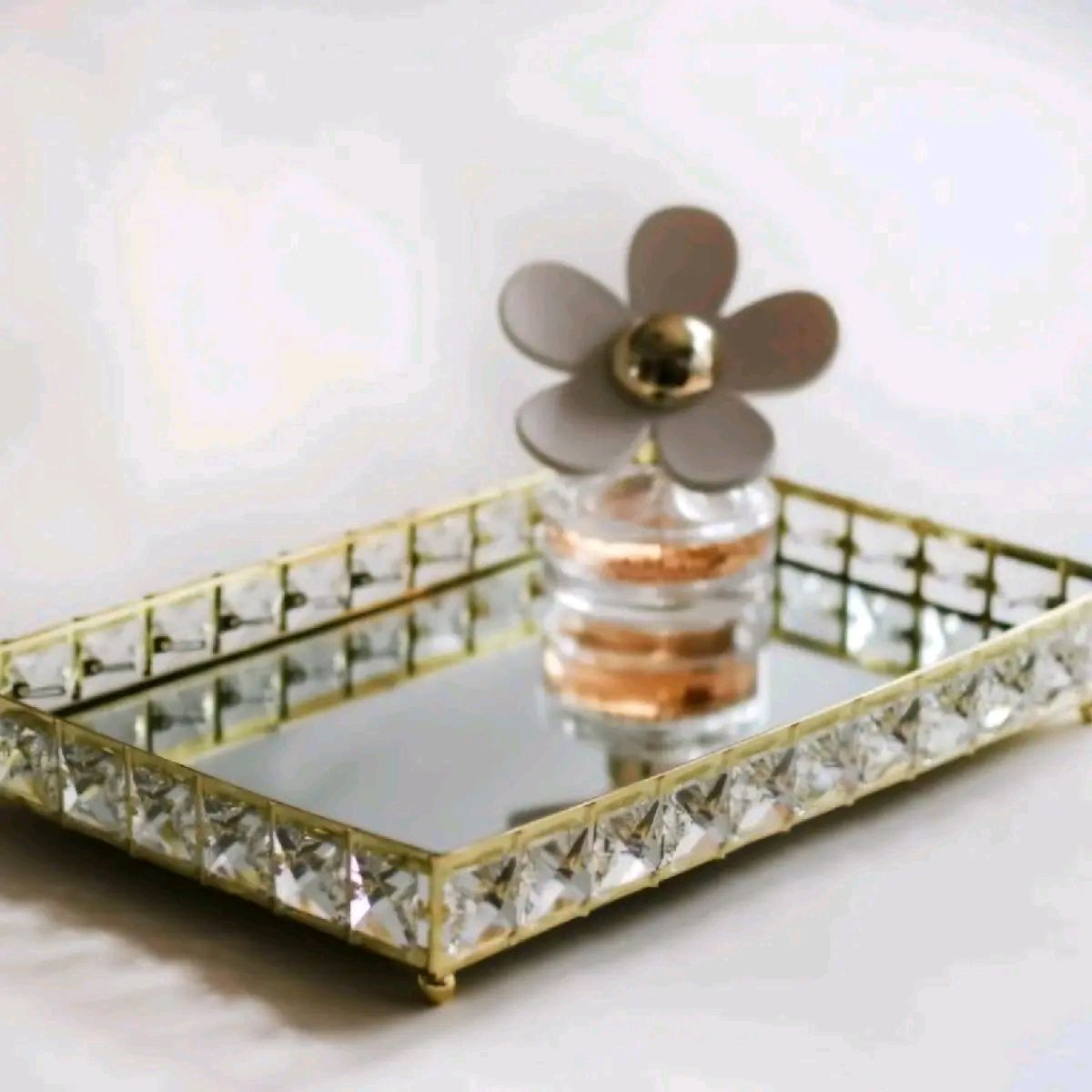 Gold Crystal Edged Rectangular Tray