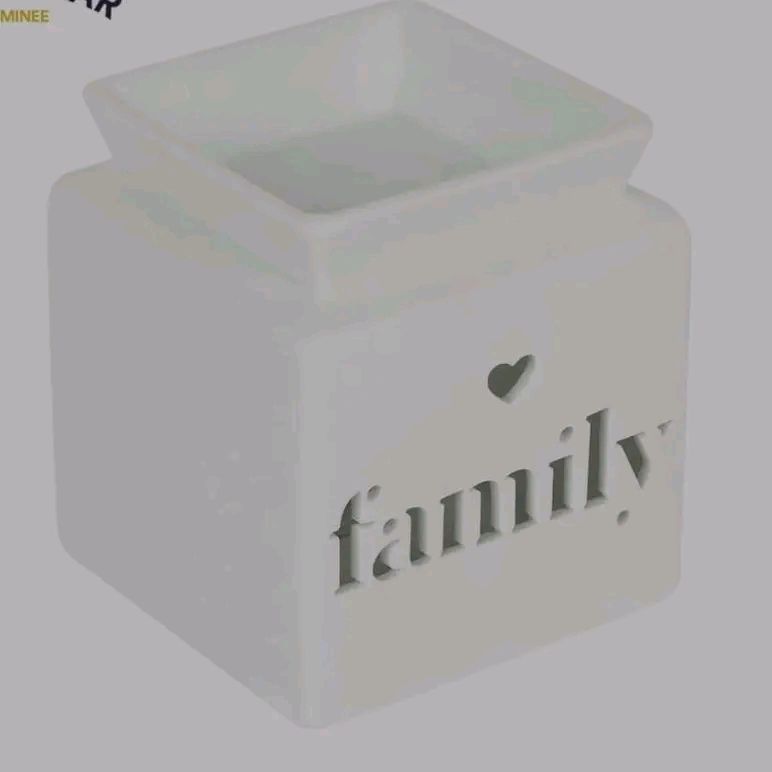 Ceramic tealight wax burner Cut Out Wording grey/white