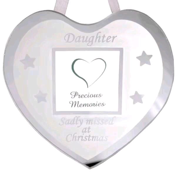 Christmas Remembrance Hanging Heart Frame - Daughter 10cm Decor Glass Photo