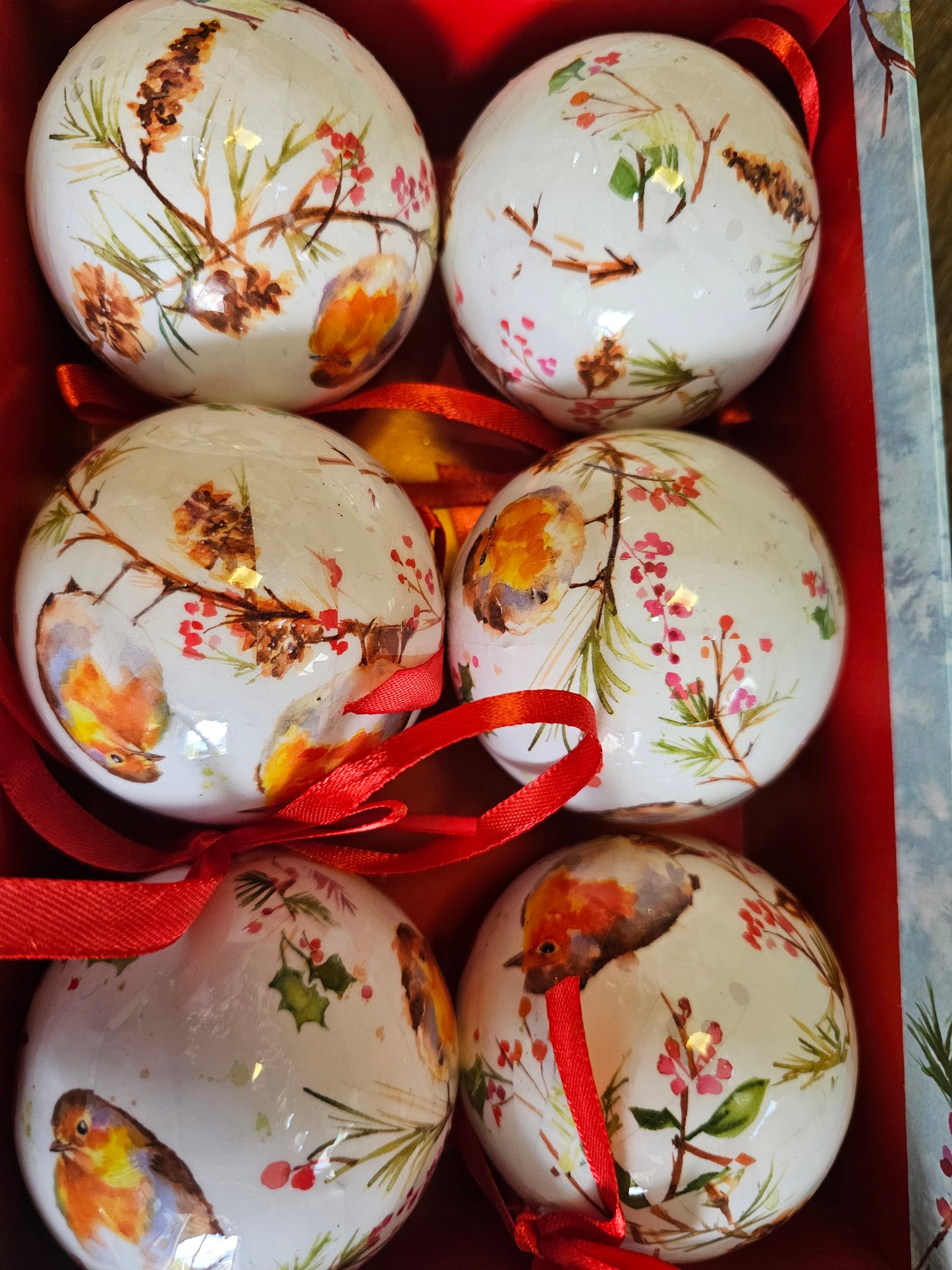Winter Robin Jennifer Rose Baubles Set of 6