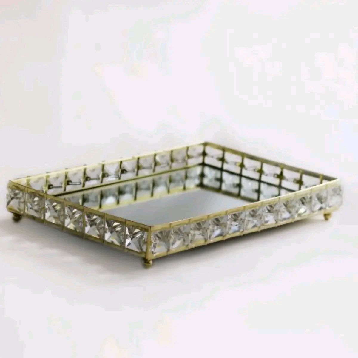 Gold Crystal Edged Rectangular Tray