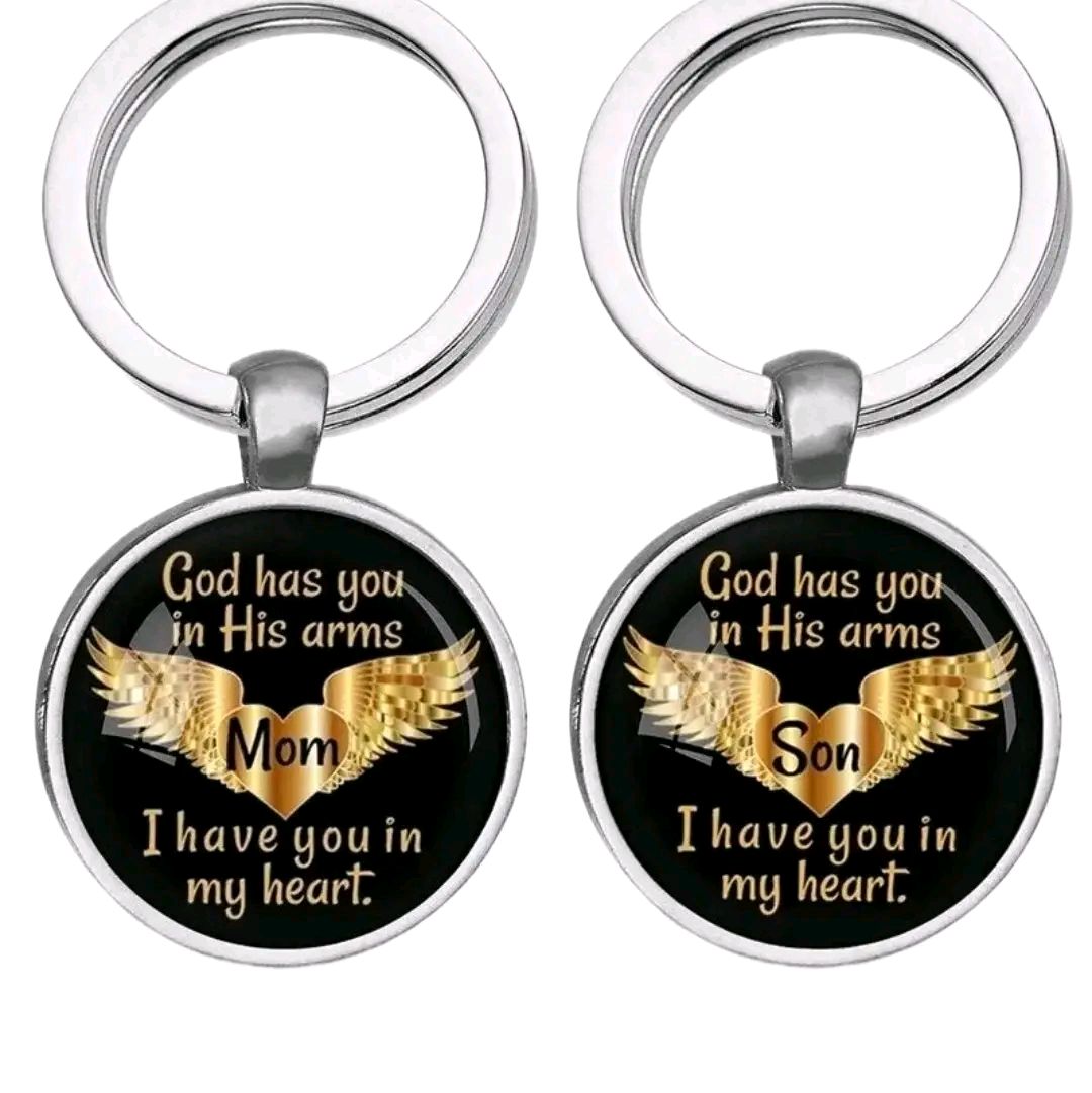 Glass Keychain Mom/Son Design In giftbox