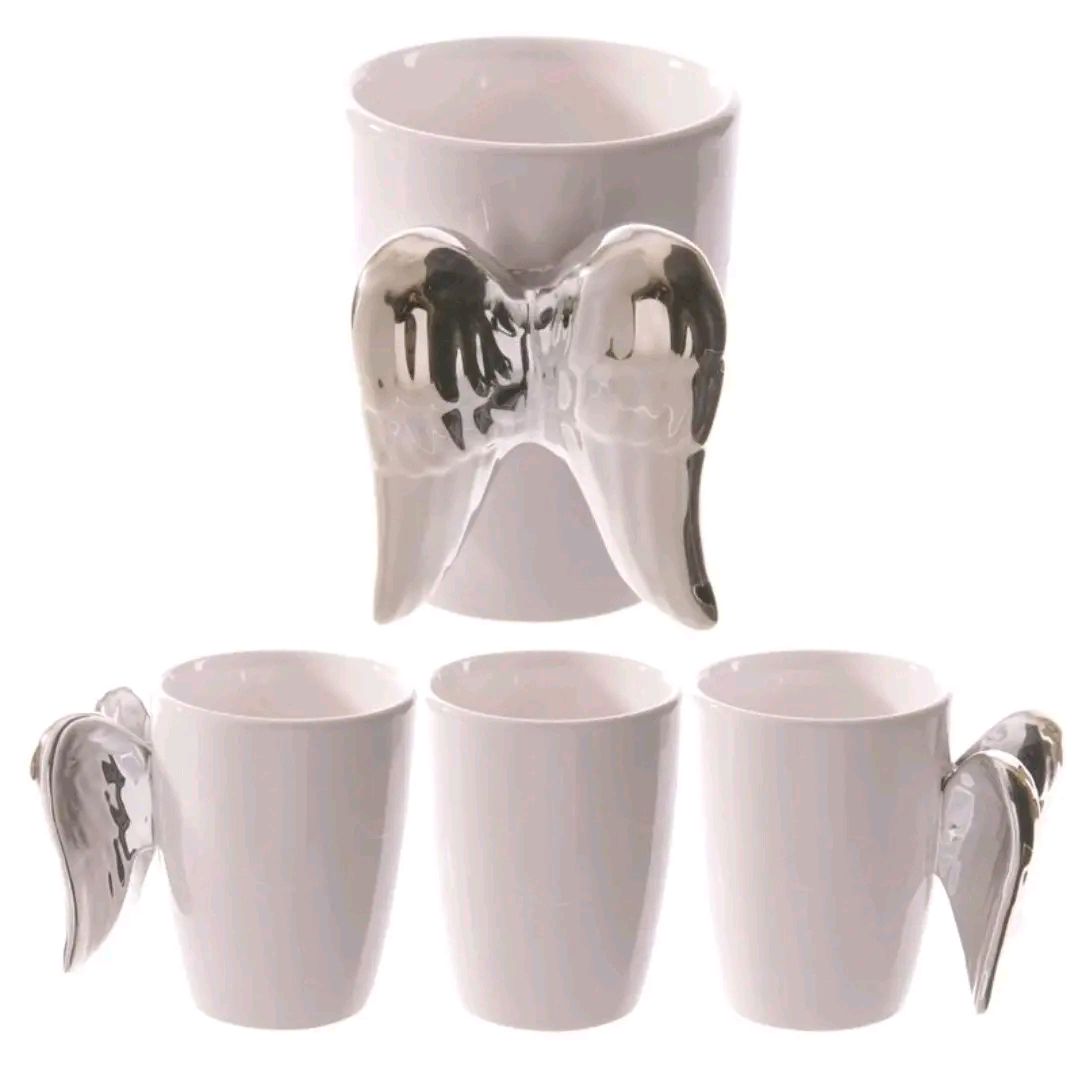 Silver Angel Wings Ceramic Shaped Handle Mug