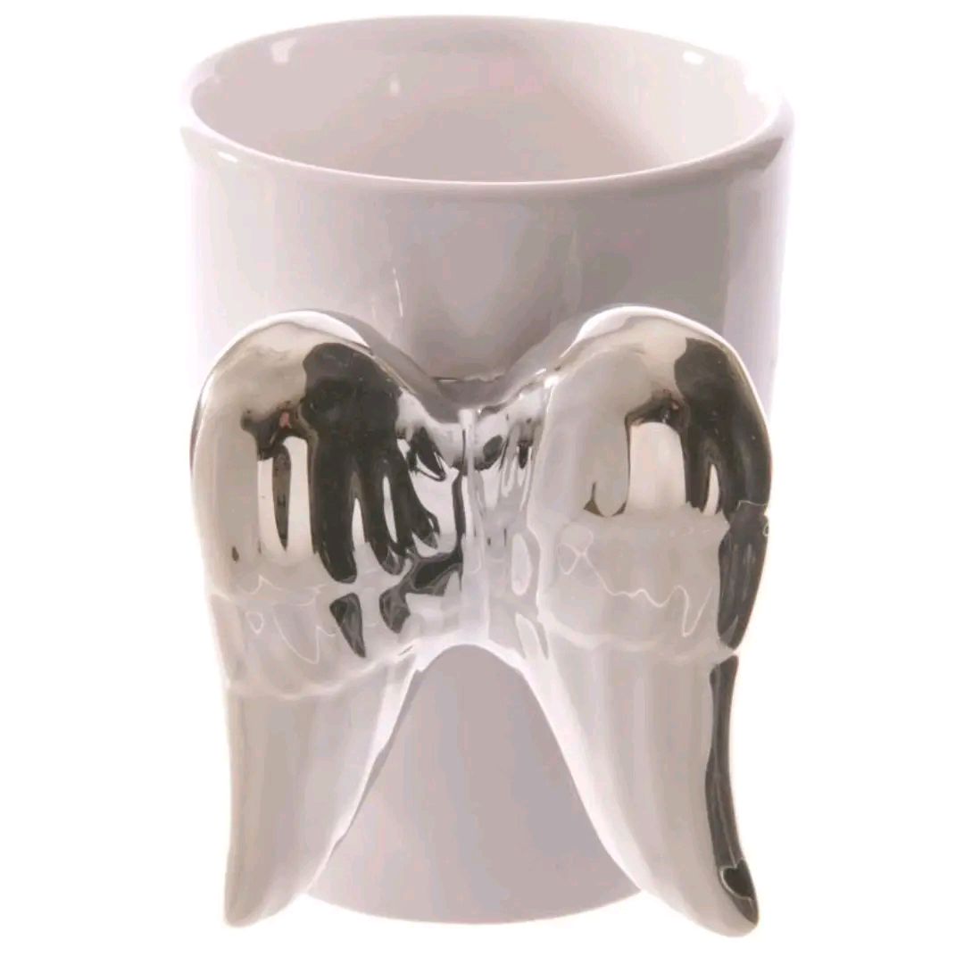 Silver Angel Wings Ceramic Shaped Handle Mug
