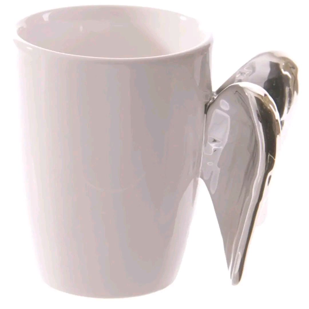 Silver Angel Wings Ceramic Shaped Handle Mug