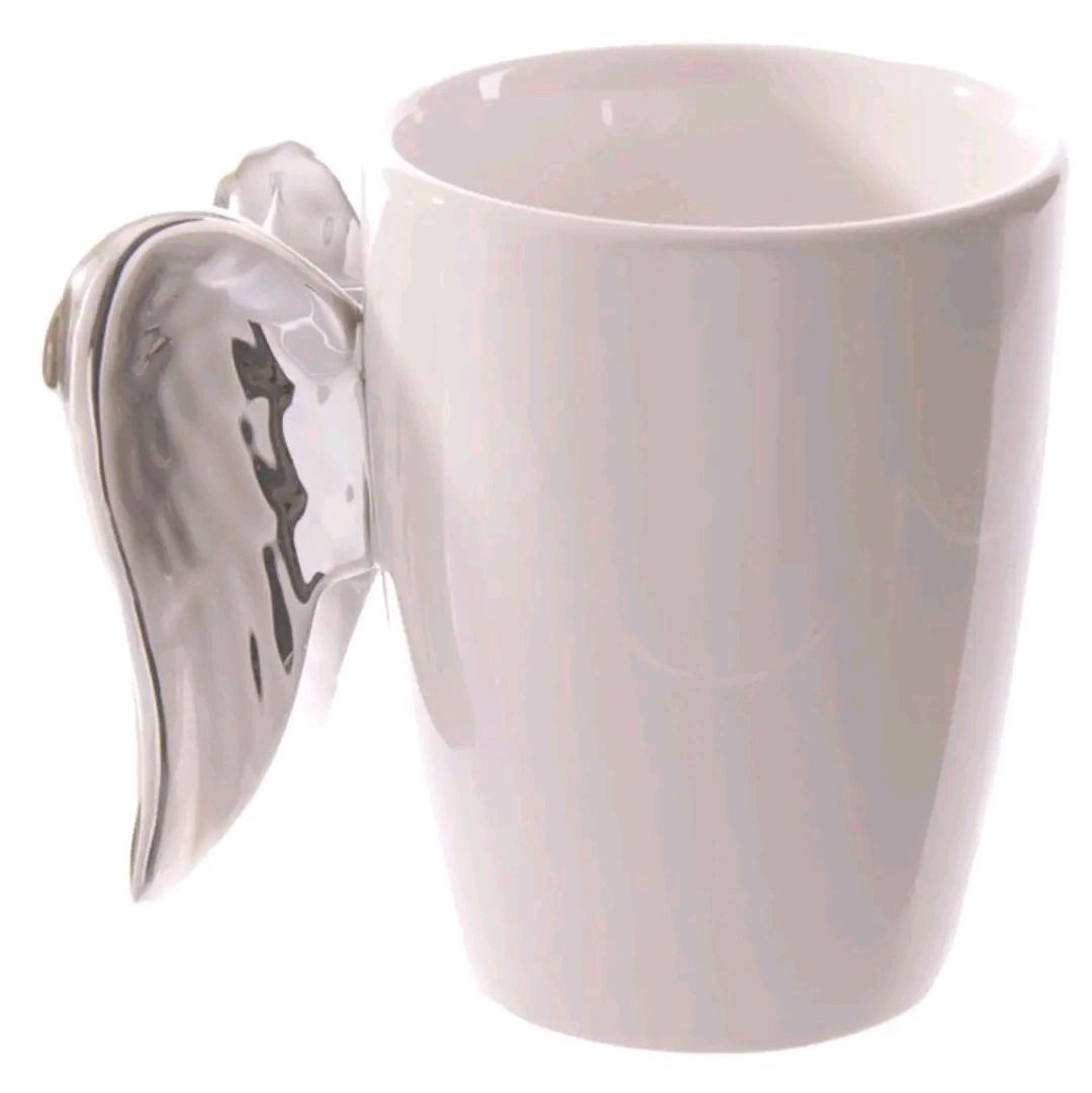 Silver Angel Wings Ceramic Shaped Handle Mug