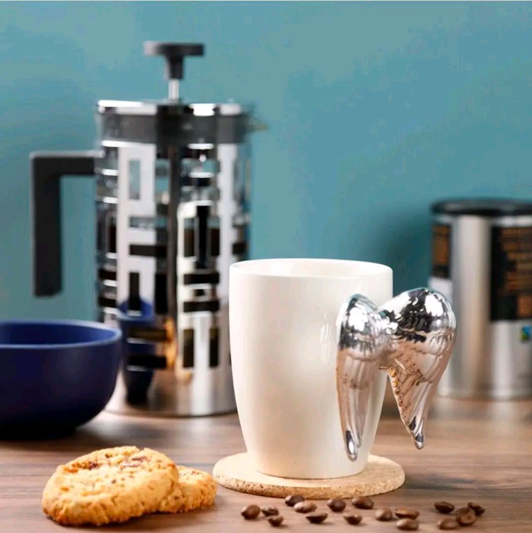 Silver Angel Wings Ceramic Shaped Handle Mug