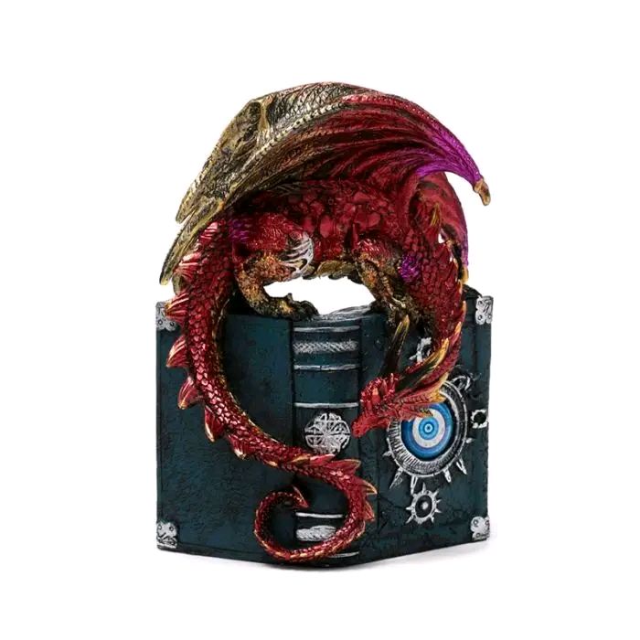 Enchanted Nightmare All Seeing Book Fire Dragon Statue