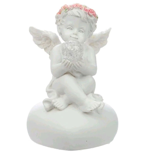 Rosebud LED Crystal Ball Cherub