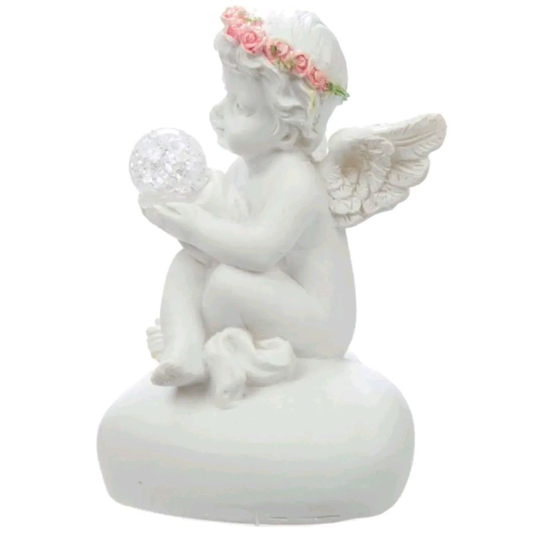 Rosebud LED Crystal Ball Cherub