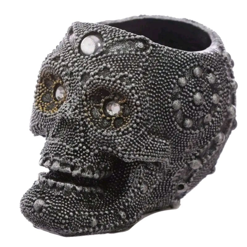 Silver Beaded Skull Head Tealight Candle Holder