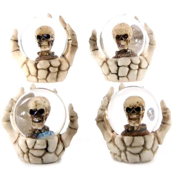 Skull Glitter Globe In Skeleton Hand
